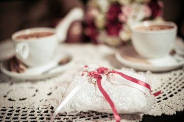 Pillow with wedding rings