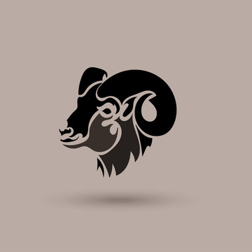 Vector silhouette head wild sheep. Stylized animal logotype.