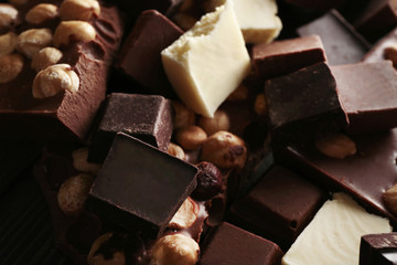 Set of chocolate with hazelnut, closeup