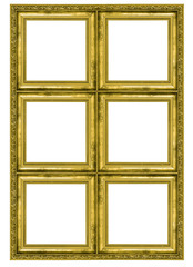 Giant golden frame containing six quadrats