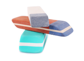 Stack of erasers isolated on white
