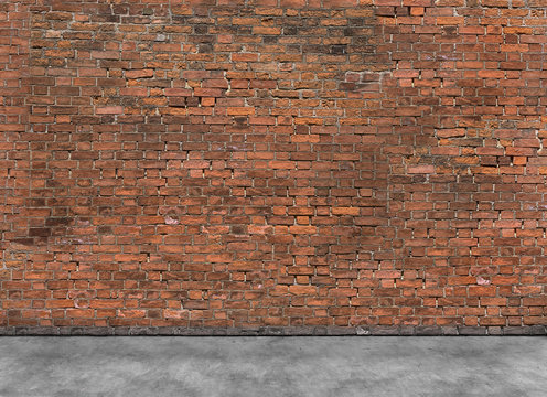 Old empty brick wall with foreground
