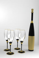 Wine glasses and bottle