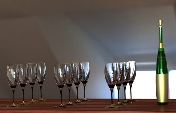 Wine glasses and bottle
