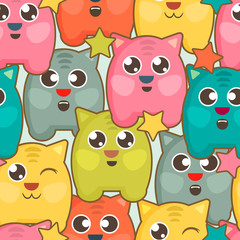 Seamless background with cute colorful cats