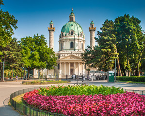 Karlsplatz with Karlskirche in Vienna, Austria