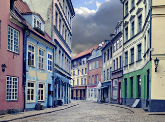 Fototapeta na wymiar Medieval street in old Riga city, Latvia, Europe