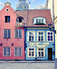 Fototapeta na wymiar Medieval buildings in old Riga city, Latvia, Europe