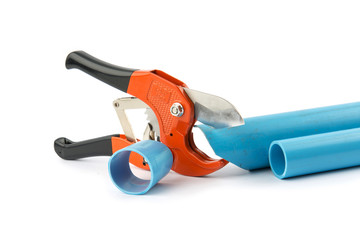 Tools for cutting pvc pipe isolated on white background