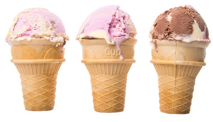Mix flavored ice cream in cup ice cream cone  - obrazy, fototapety, plakaty