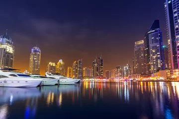 Fotobehang Cityscape of Dubai Marina at night, United Arab Emirates © Patryk Kosmider
