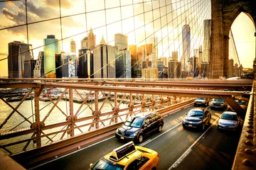 Fototapeten Skyline von New York City, Brooklyn Bridge © bukovski