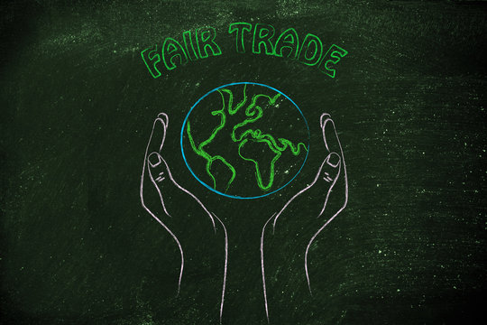 hands holding globe, concept of fair trade