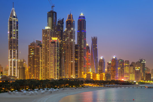 Cityscape of Dubai at night, United Arab Emirates