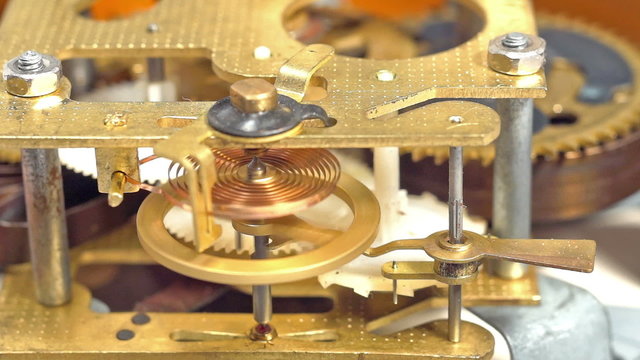 Mechanical clock mechanism in action. Three clips in one.
