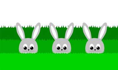 Three cute bunny in the grass - illustration