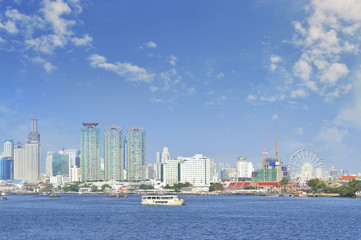 Obraz premium Business district cityscape with blue sky, Bangkok