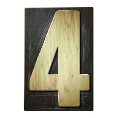 3d wood letterpress number 4
