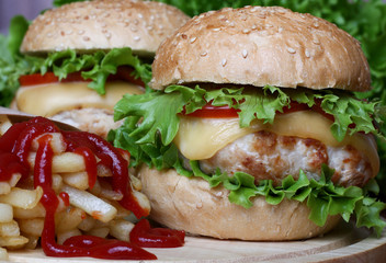 fast food Hamburger Burger Cheeseburger, fried potato and ketchu