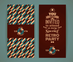 Invitation to retro party. Vintage retro geometric background.