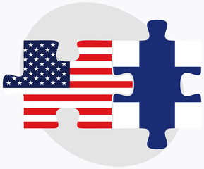 USA and Finland Flags in puzzle