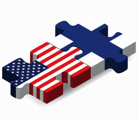 USA and Finland Flags in puzzle