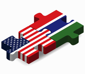 USA and Gambia Flags in puzzle
