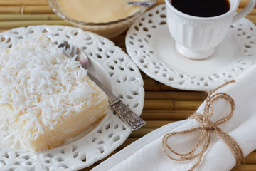 Sweet couscous (tapioca) pudding, coconut, condensed milk