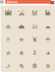 Mexico travel icon set