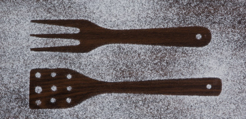 Kitchen equipment and cutlery silhouette designs of flour
