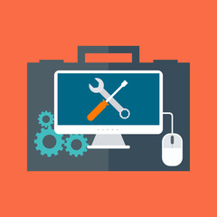 Computer service concept. Flat design.