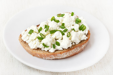 Appetizer with curd cheese and green onion