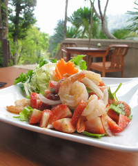 Spicy strawberry seafood salad, Thai food style