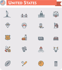 United States travel icon set
