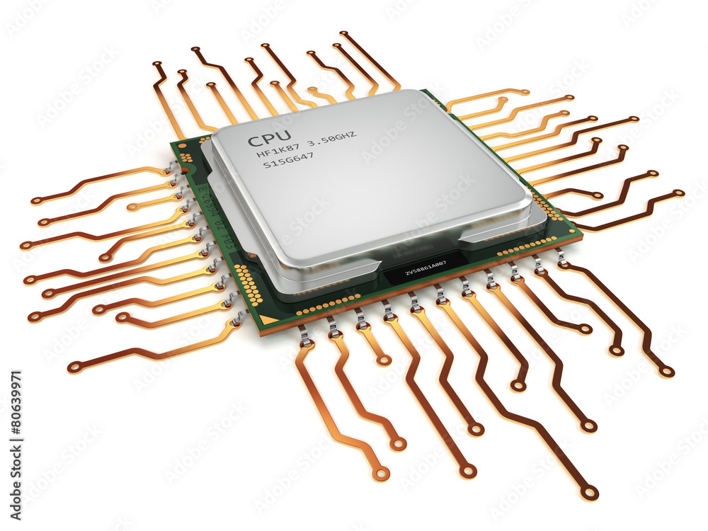 Poster CPU central processor unit isolated on white.