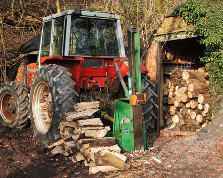 Tractor With Log Spliiter Attachment