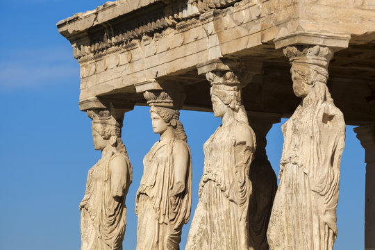 Famous Caryatides in Acropolis, Athens, Greece