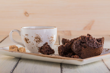 Chocolate muffins and a cup of coffee