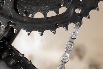 Gearshift of the mountain bicycle with a chain,  Selective focus