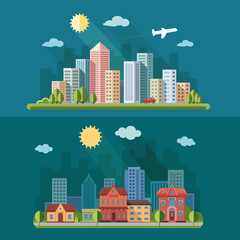 urban landscape illustration set. big city, a metropolis street