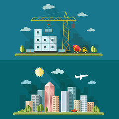 urban landscape illustration set. big city, Construction site, b