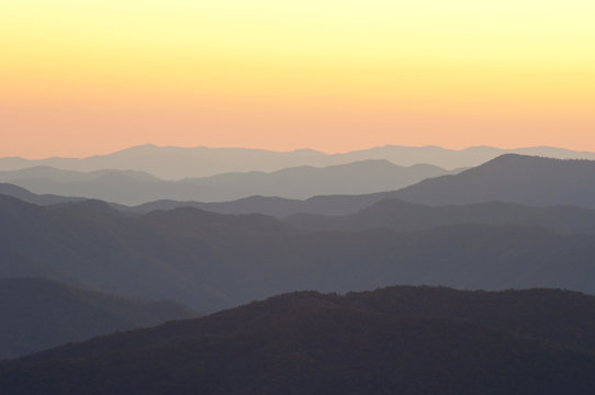 Layers of sunrise mountains in the Smokies.