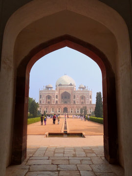 Humayun's Tomb seen through gateway in Delhi, India
