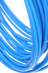 Blue network cable isolated on white background