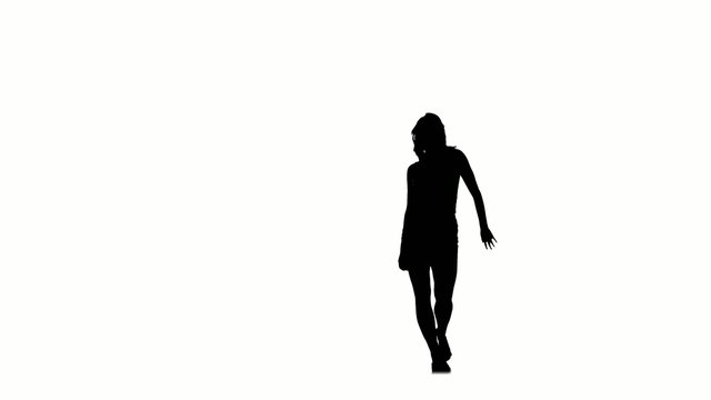 Sexy dancer woman dancing on white background, silhouette