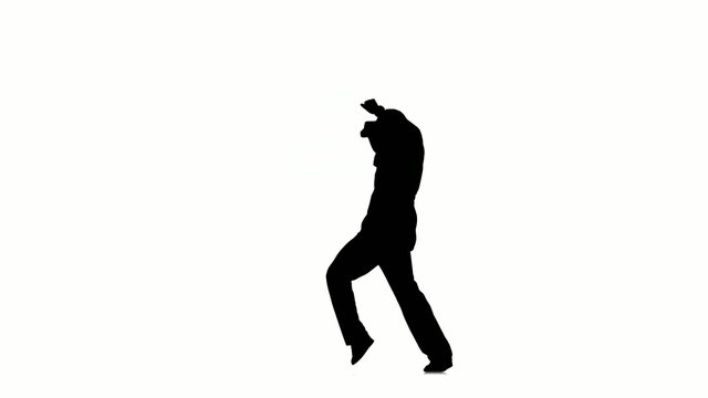 Sporty, young man moves and dancing hip hop kramp on white