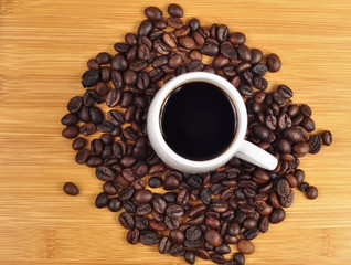 cup of coffee and coffee beans