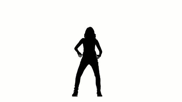 Slim, young woman dancer dancing on white background, silhouette