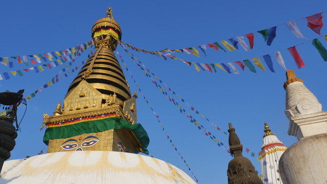The Swayambhunath Stupa with blue sky in Kathmandu, Nepal.
