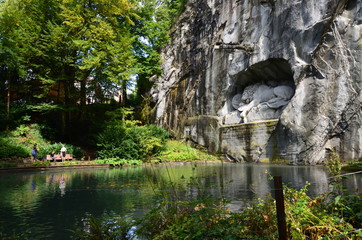 Fototapeta na wymiar The Lion monument, or Lion of Lucerne in Lucerne Switzerland